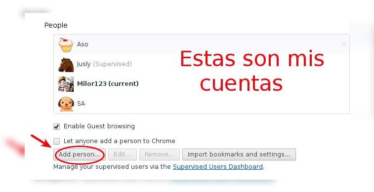 Cuentas de usuario en Chrome o el botón para agregar nuevas cuentas