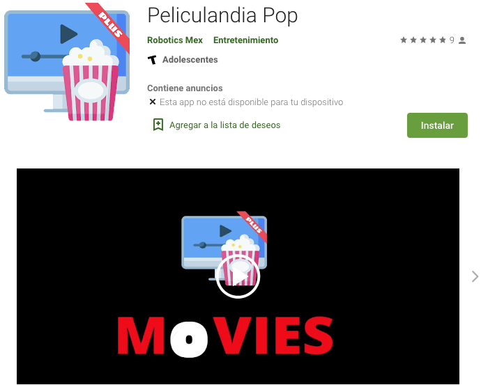 APLICACIÓN Movieland Pop