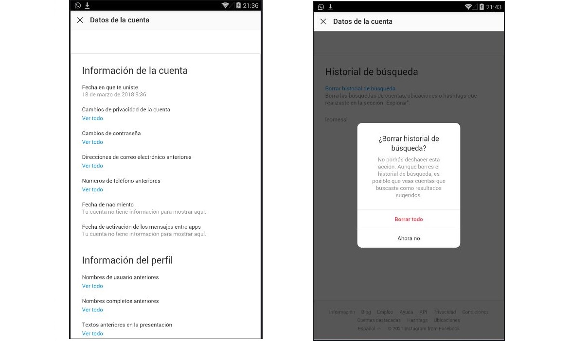 Cómo borrar el historial de búsqueda en Instagram