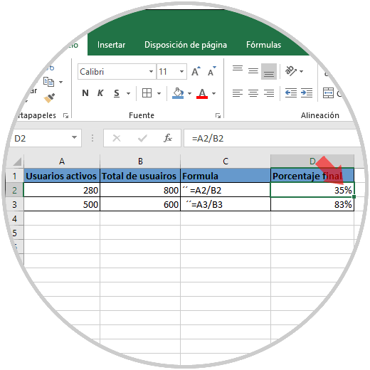 Cómo calcular el porcentaje entre dos tamaños en Excel