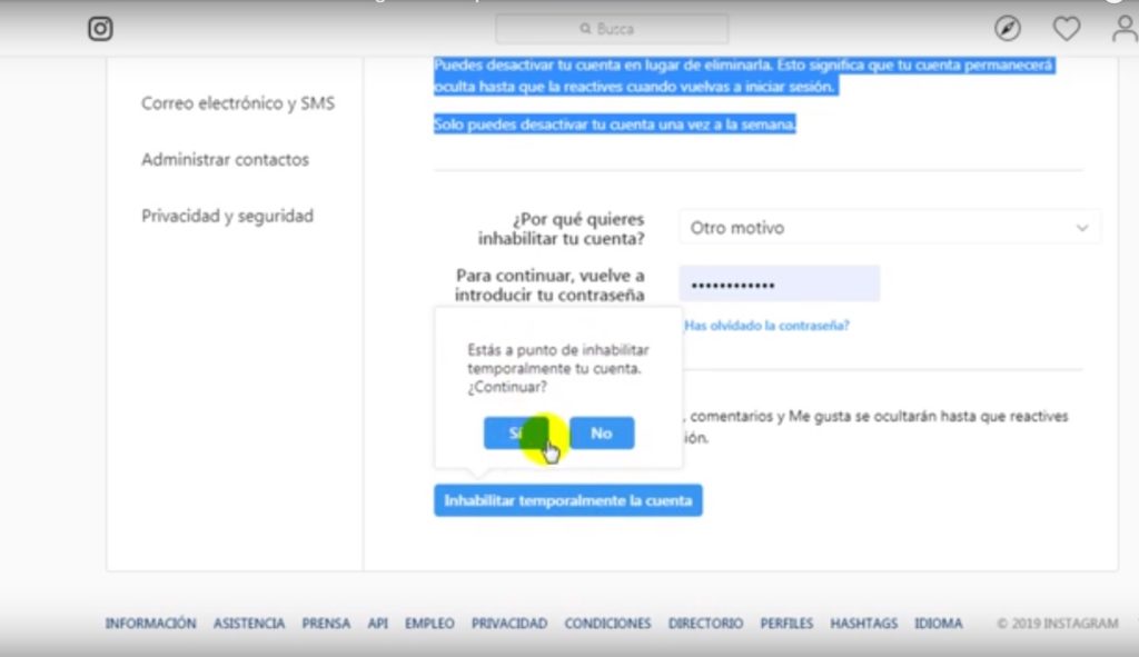Cómo desactivar temporalmente una cuenta de Instagram