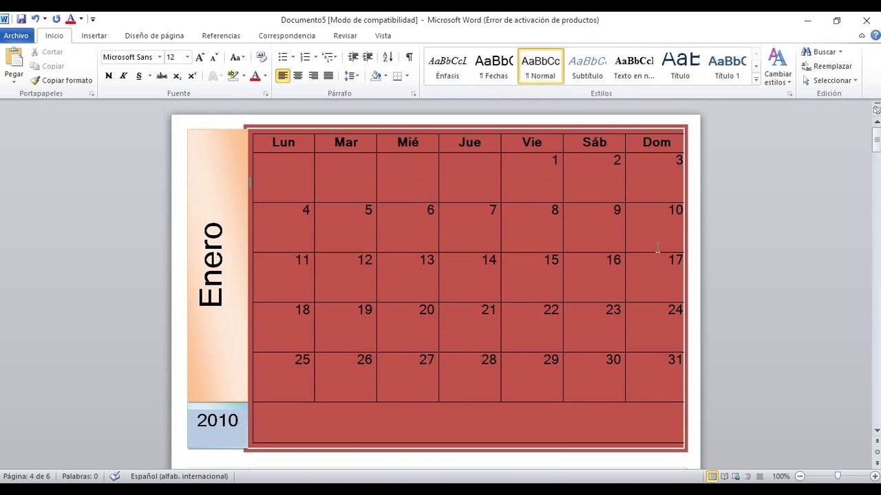 Cómo crear o insertar un calendario en Word