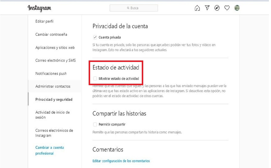 Cómo ocultar que estás en línea en Instagram