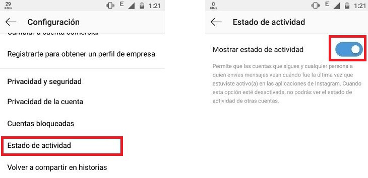 Cómo ocultar que estás en línea en Instagram