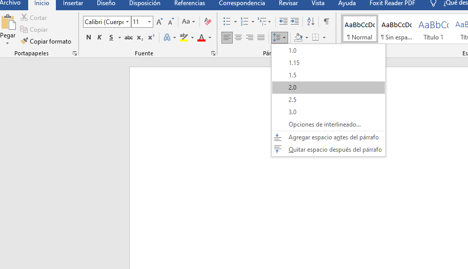 Ingrese el interlineado en Word