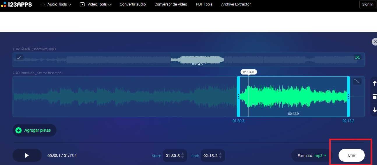 Cómo unir canciones o audios en línea