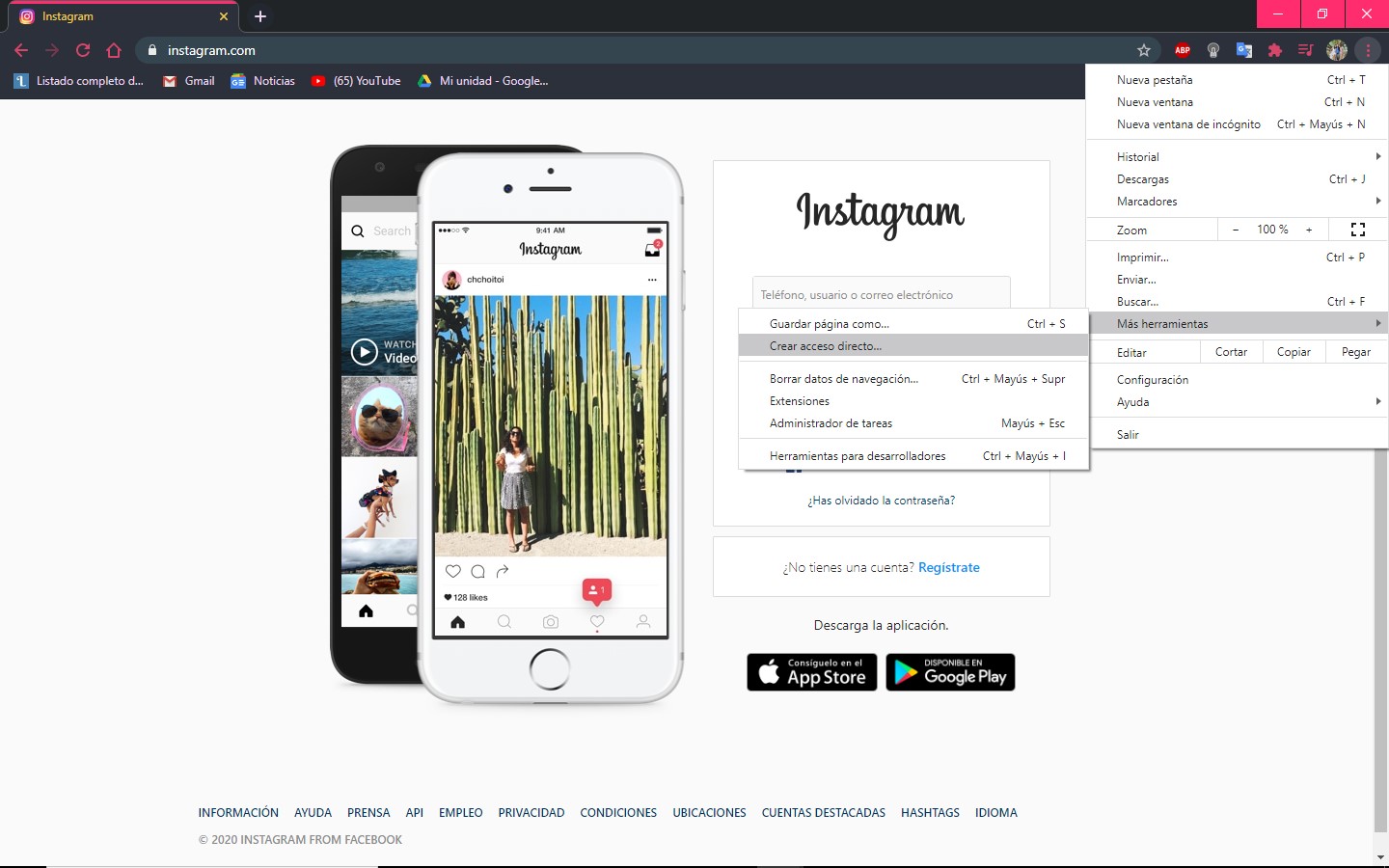 Crear un acceso directo a una página web en Google Chrome