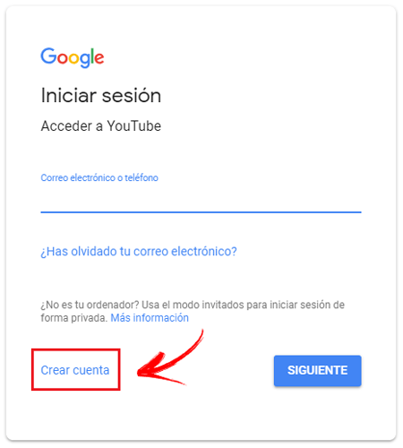 como crear una cuenta en youtube