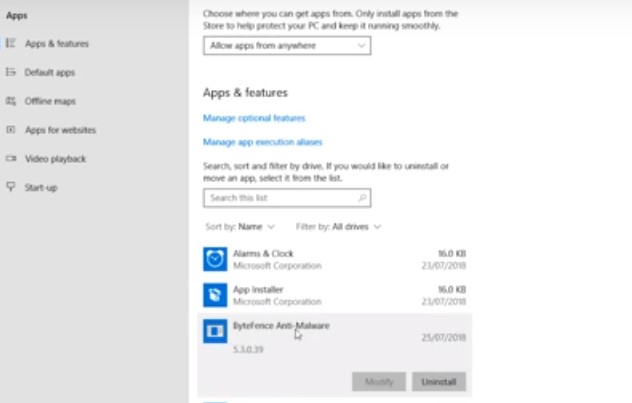Cómo desinstalar ByteFence Anti Malware de Windows 10