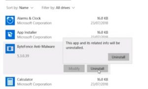 Cómo desinstalar ByteFence Anti Malware de Windows 10