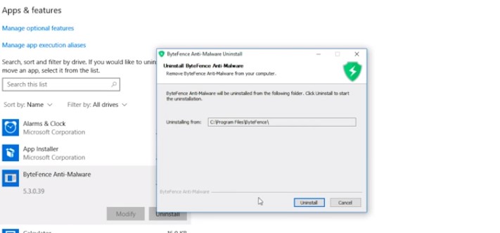 Cómo desinstalar ByteFence Anti Malware de Windows 10