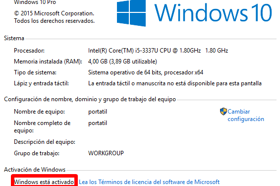 Cómo saber si Windows 10 está activado