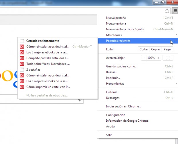 Cómo restaurar pestañas cerradas de Chrome