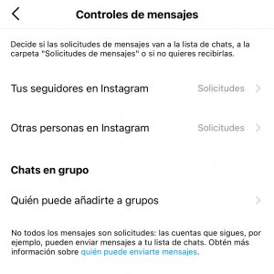 Deshabilitar mensajes directos en Instagram