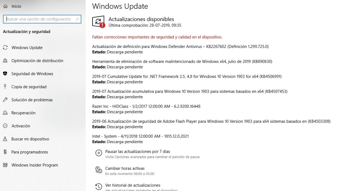 Descarga de actualización manual