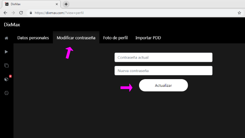 Cambiar la contraseña de Dix Max
