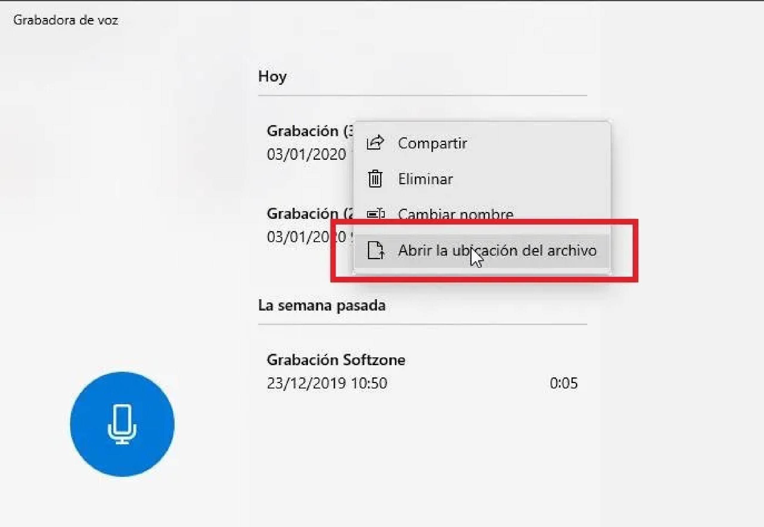 ¿Dónde almacena archivos Voice Recorder en Windows 10?