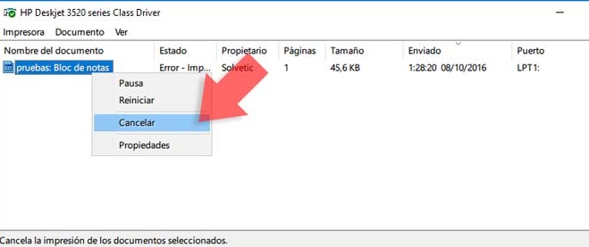 Eliminar cola de impresión en Windows