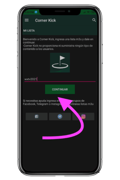 Aplicación de saque de esquina