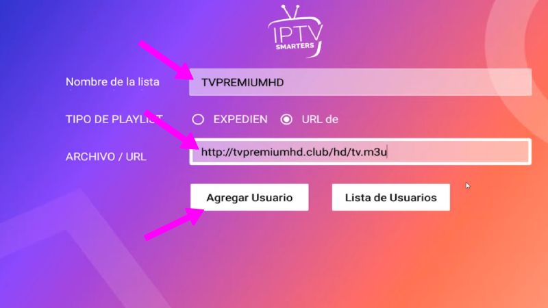 IPTV SMARTERS copia la URL