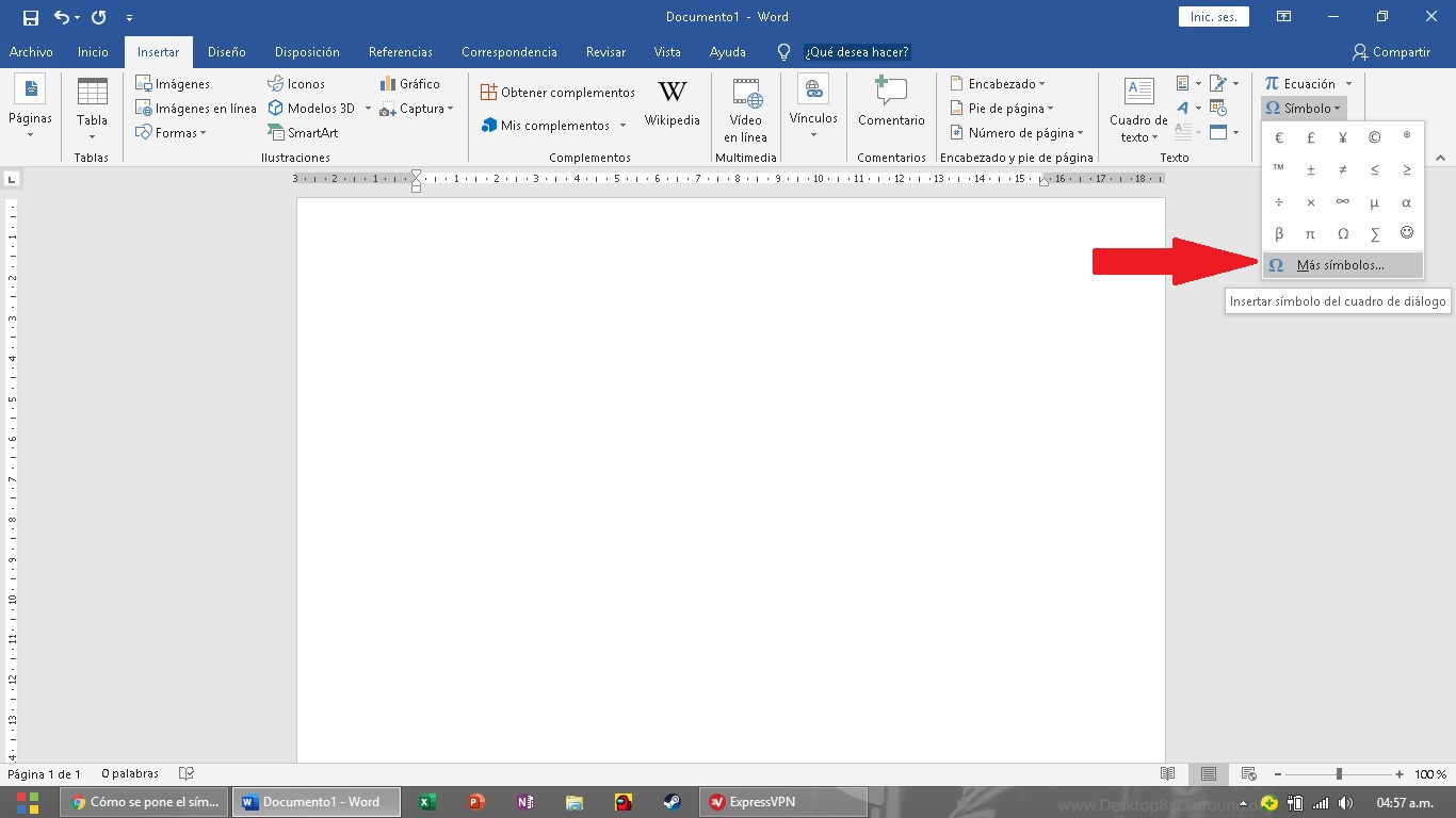 Insertar símbolo de grado en Microsoft Word