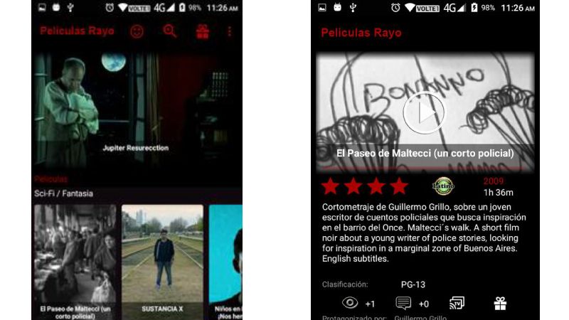 Aplicación Películas Lightning