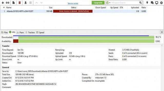 Acceso de utorrent denegado al disco