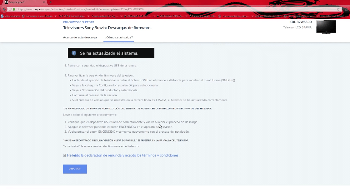 Cómo actualizar Sony Bravia Smart TV sin conexión