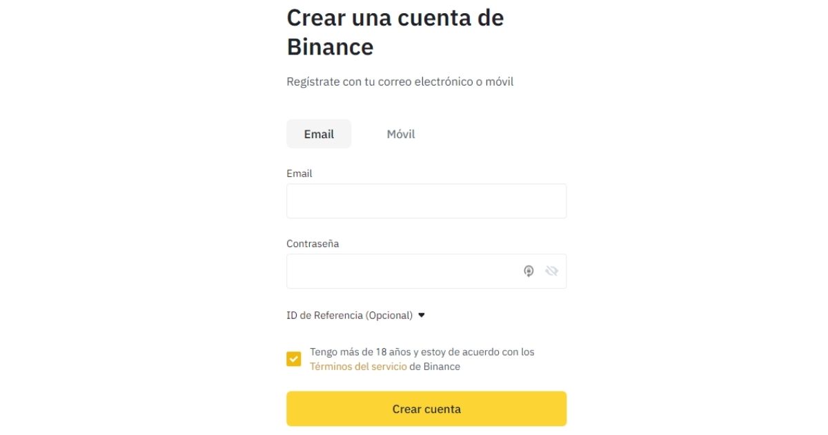 Crear cuenta Binance