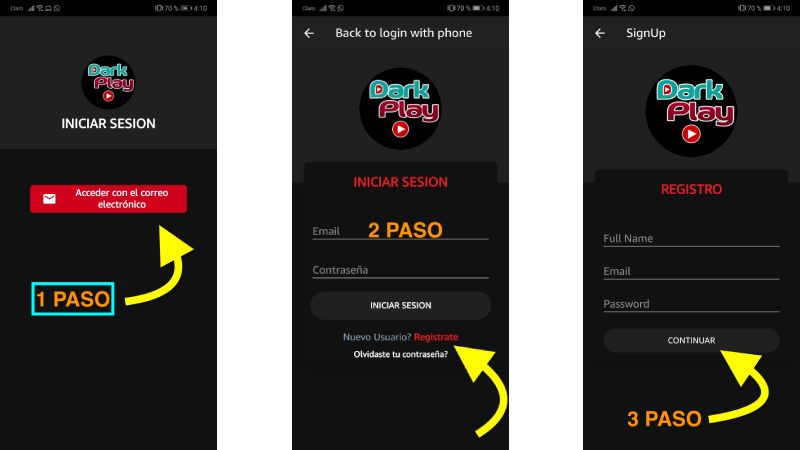 Contraseña de la aplicación Dark Play