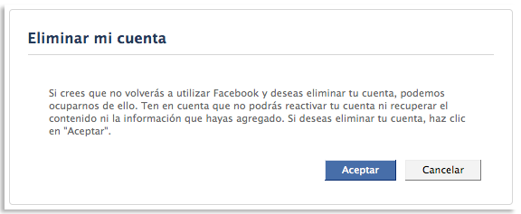 Eliminar permanentemente una cuenta de Facebook