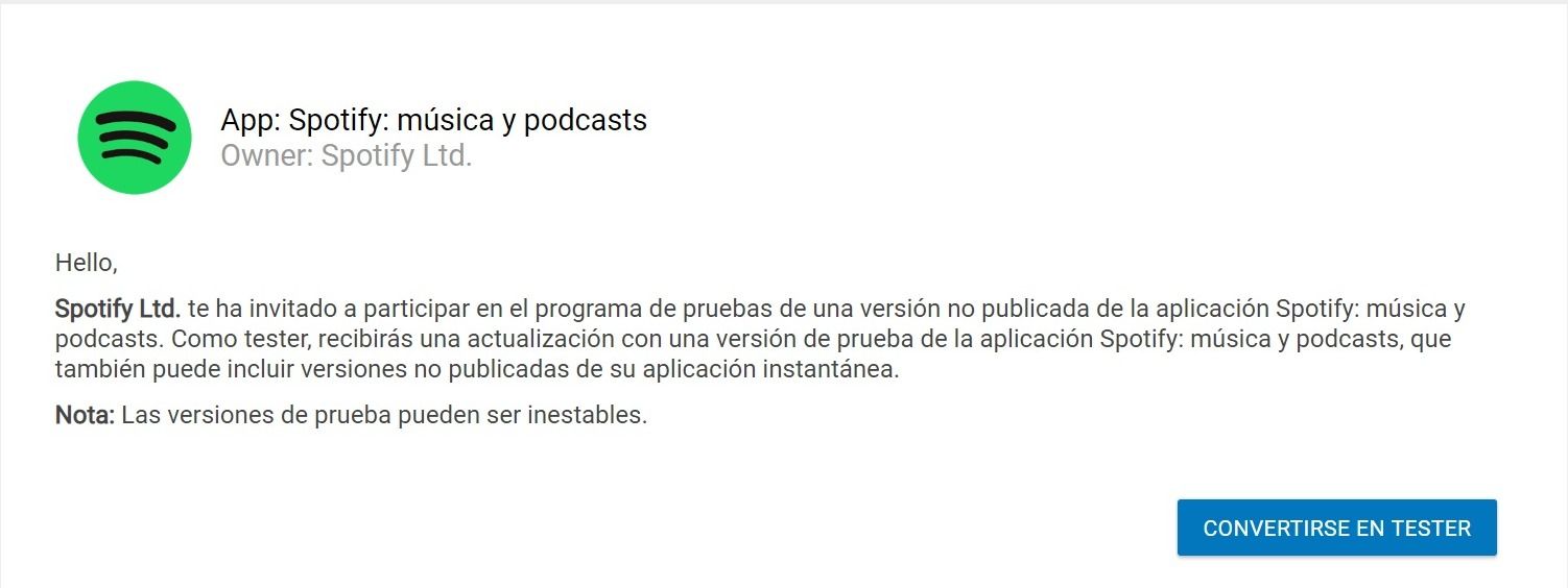 Programa beta de Spotify para Android