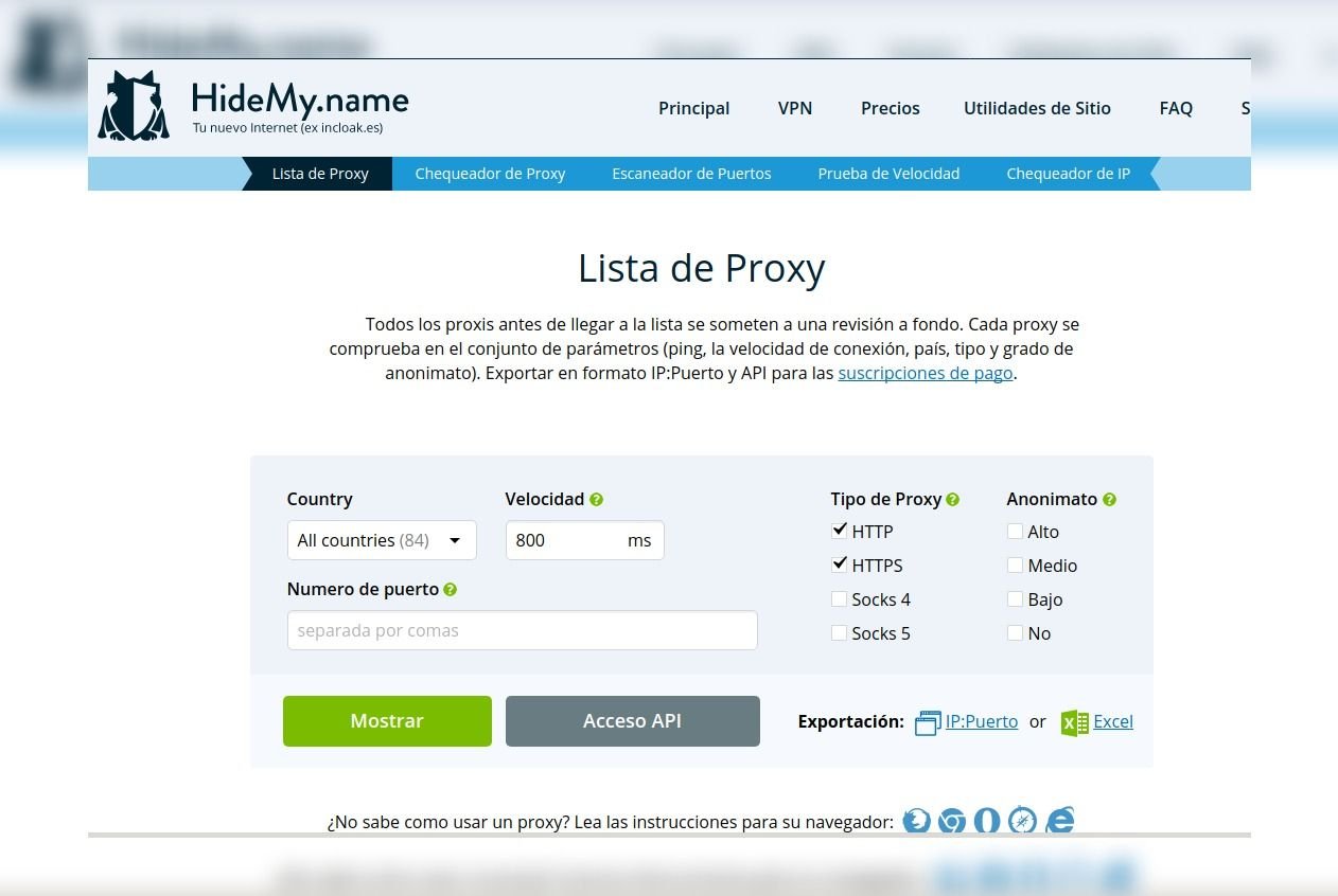 en la parte superior de la página para eliminar proxies