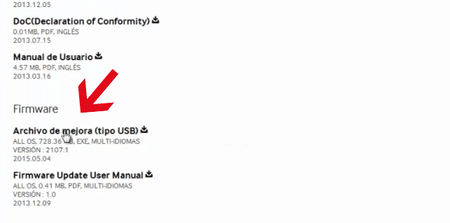 instalar la actualización de samsung a través de usb