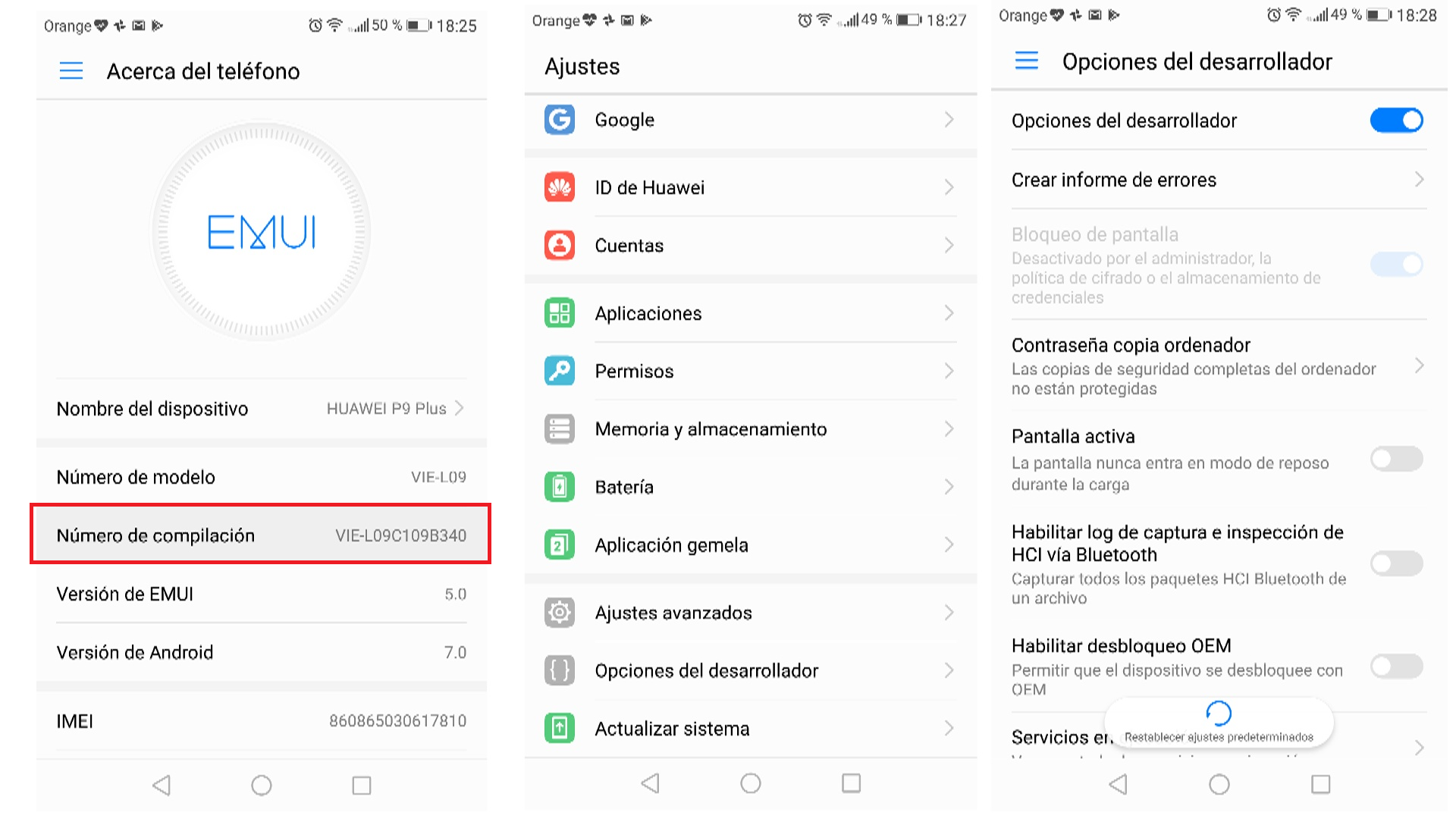 opciones de desarrollador