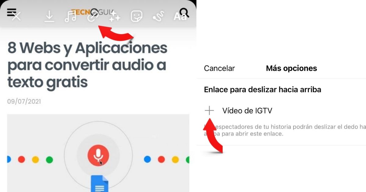 Deslizar hacia arriba en Instagram sin 10k