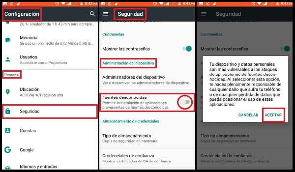 Pasos para habilitar fuentes desconocidas Pasos para habilitar fuentes desconocidas