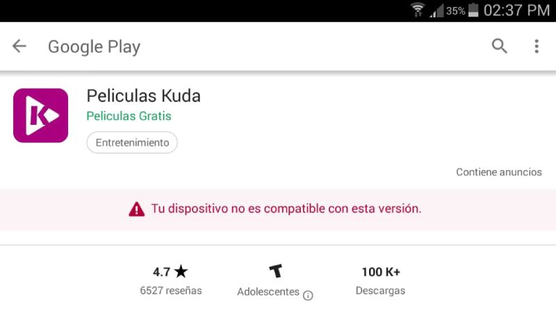 ¿Por qué no puedo instalar KUDA Movies?