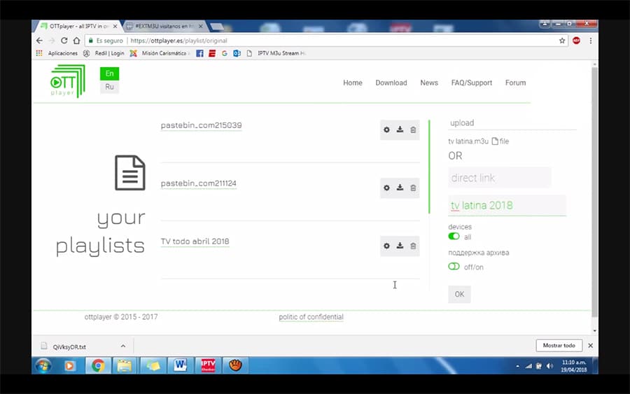 subir listas m3u ottplayer9