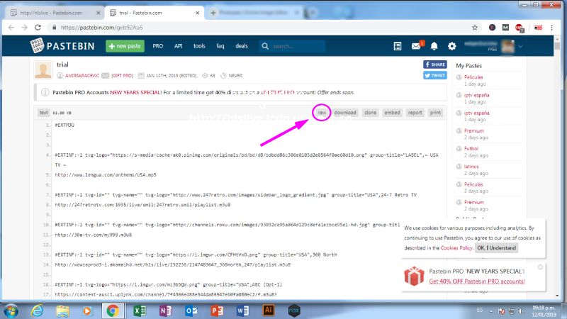 Crear una lista de reproducción M3u en Pastebin